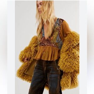 Free People Mustard and Multicolor Boho Top